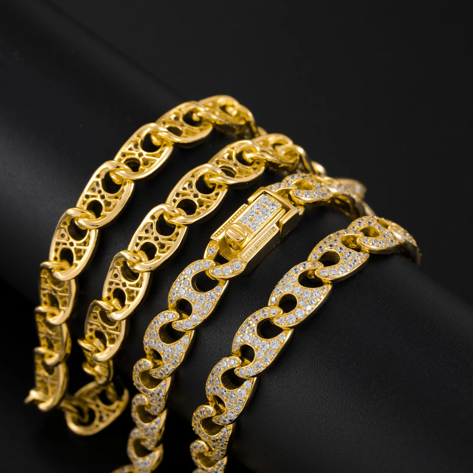 ICED OUT MOISSANITE BUTTON LINK CHAIN/BRACELET IN STERLING SILVER - Image 3