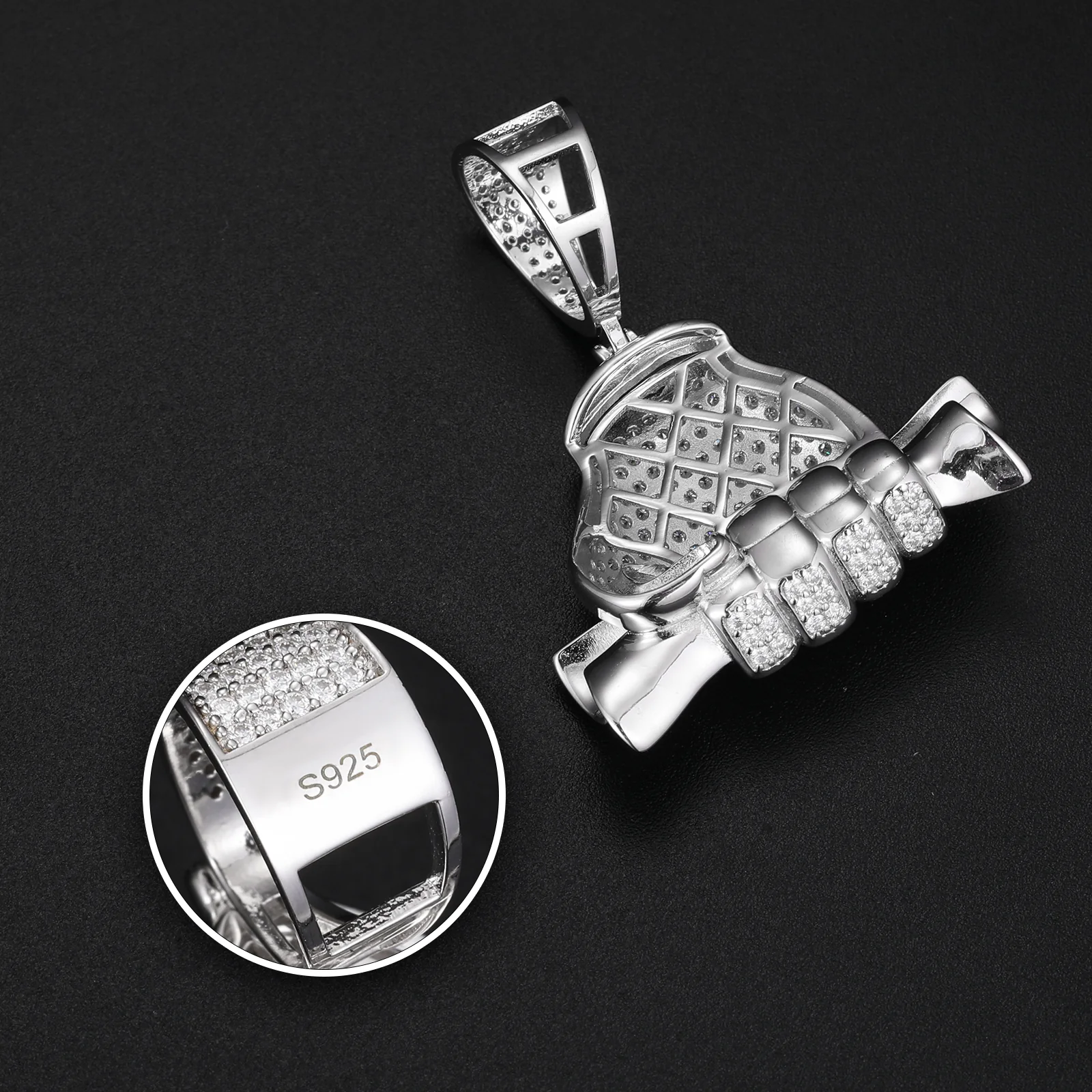 MOISSANITE HAND GRABBING DOLLAR BILL PENDANT IN STERLING SILVER - Image 5