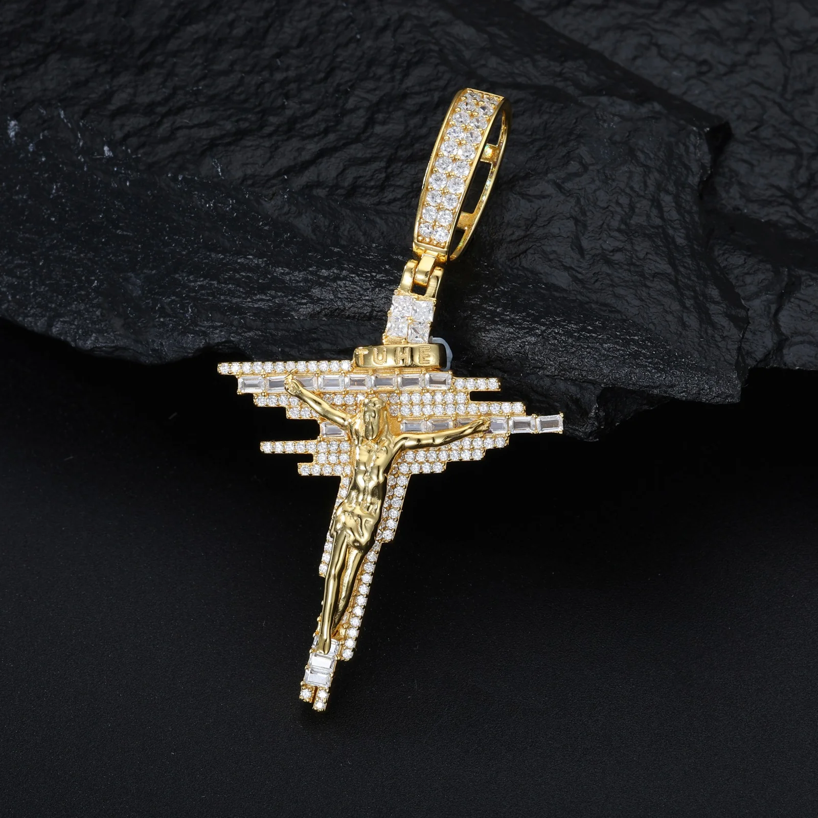 ICED OUT MOISSANITE JESUS CROSS PENDANT IN STERLING SILVER - Image 3