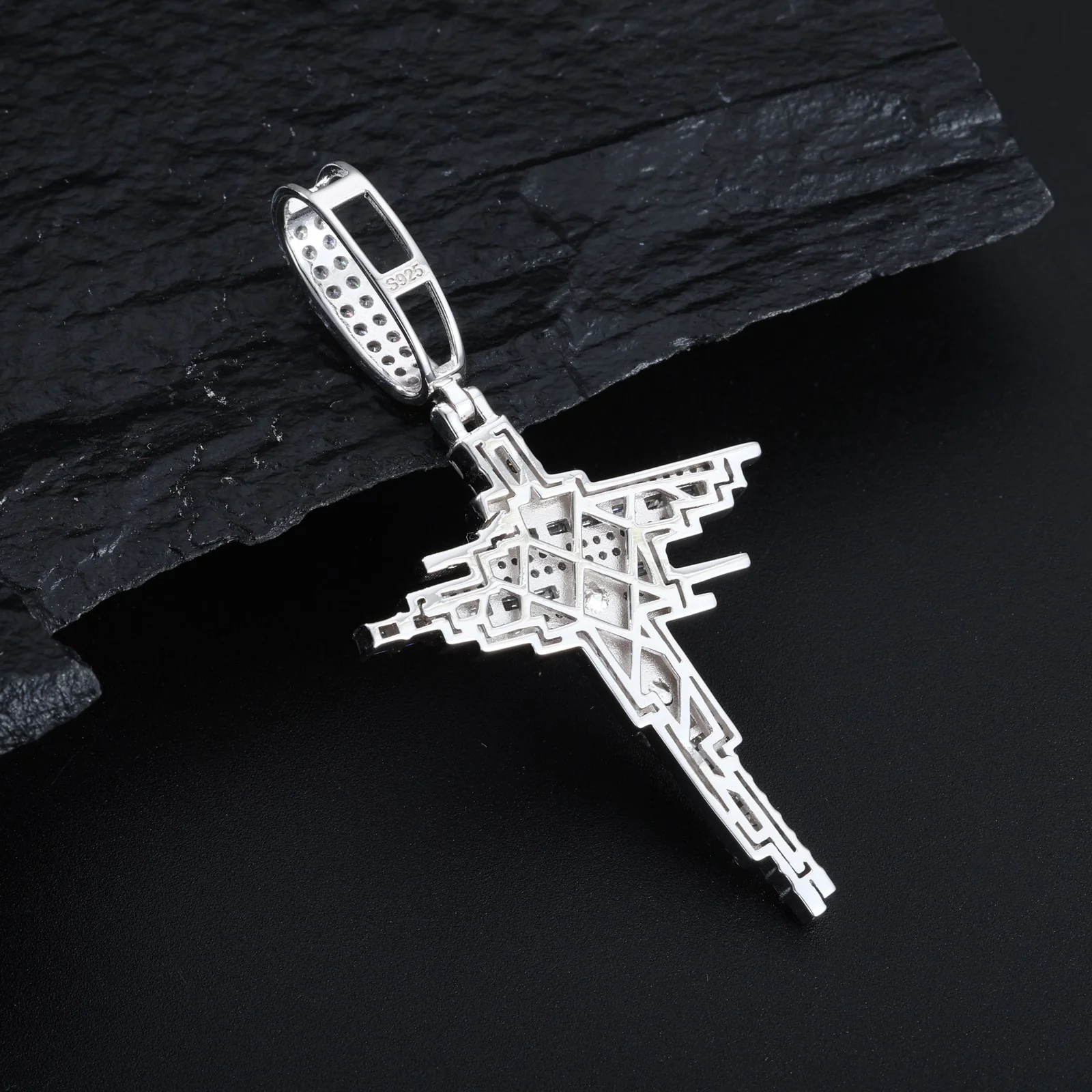ICED OUT MOISSANITE JESUS CROSS PENDANT IN STERLING SILVER - Image 4