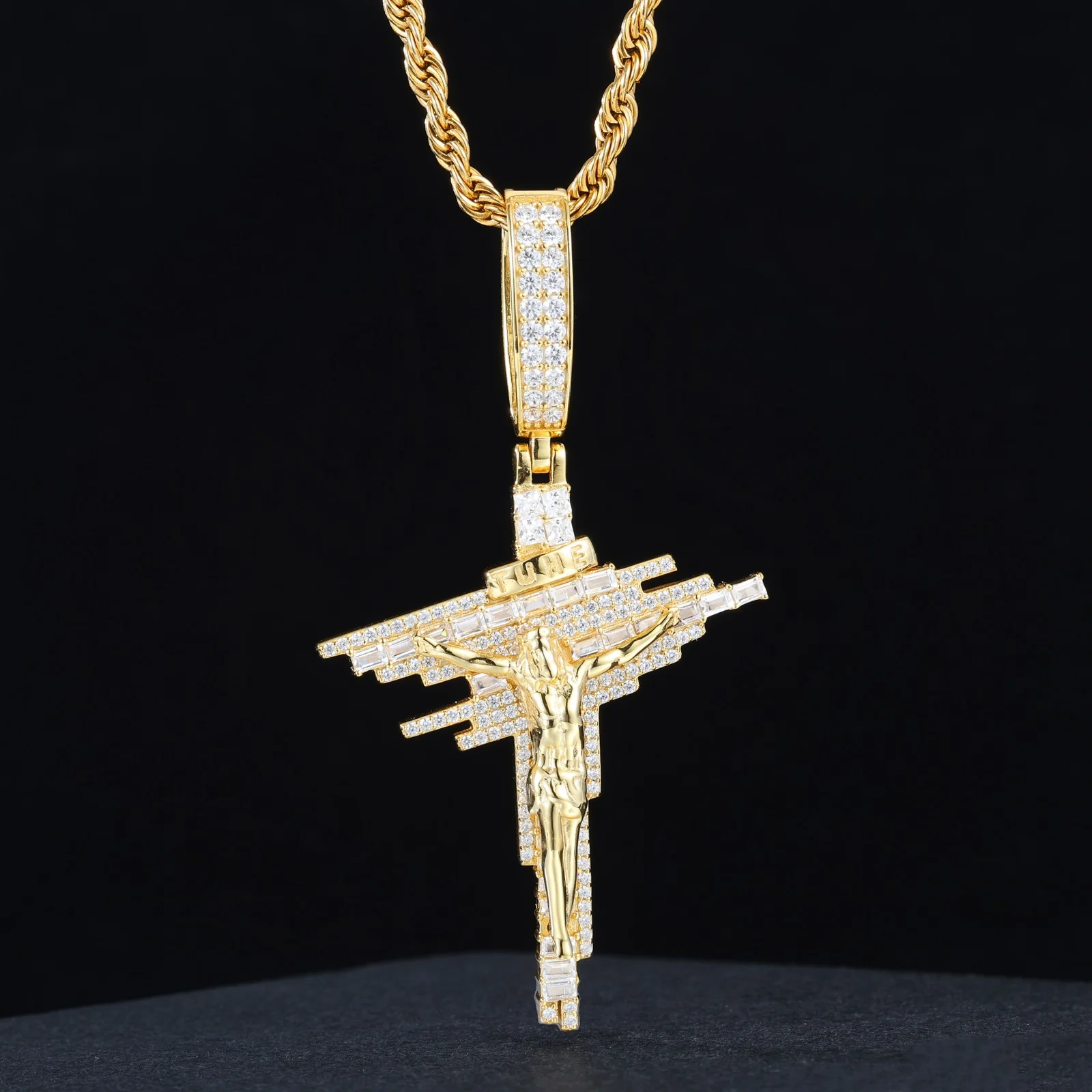 ICED OUT MOISSANITE JESUS CROSS PENDANT IN STERLING SILVER - Image 5