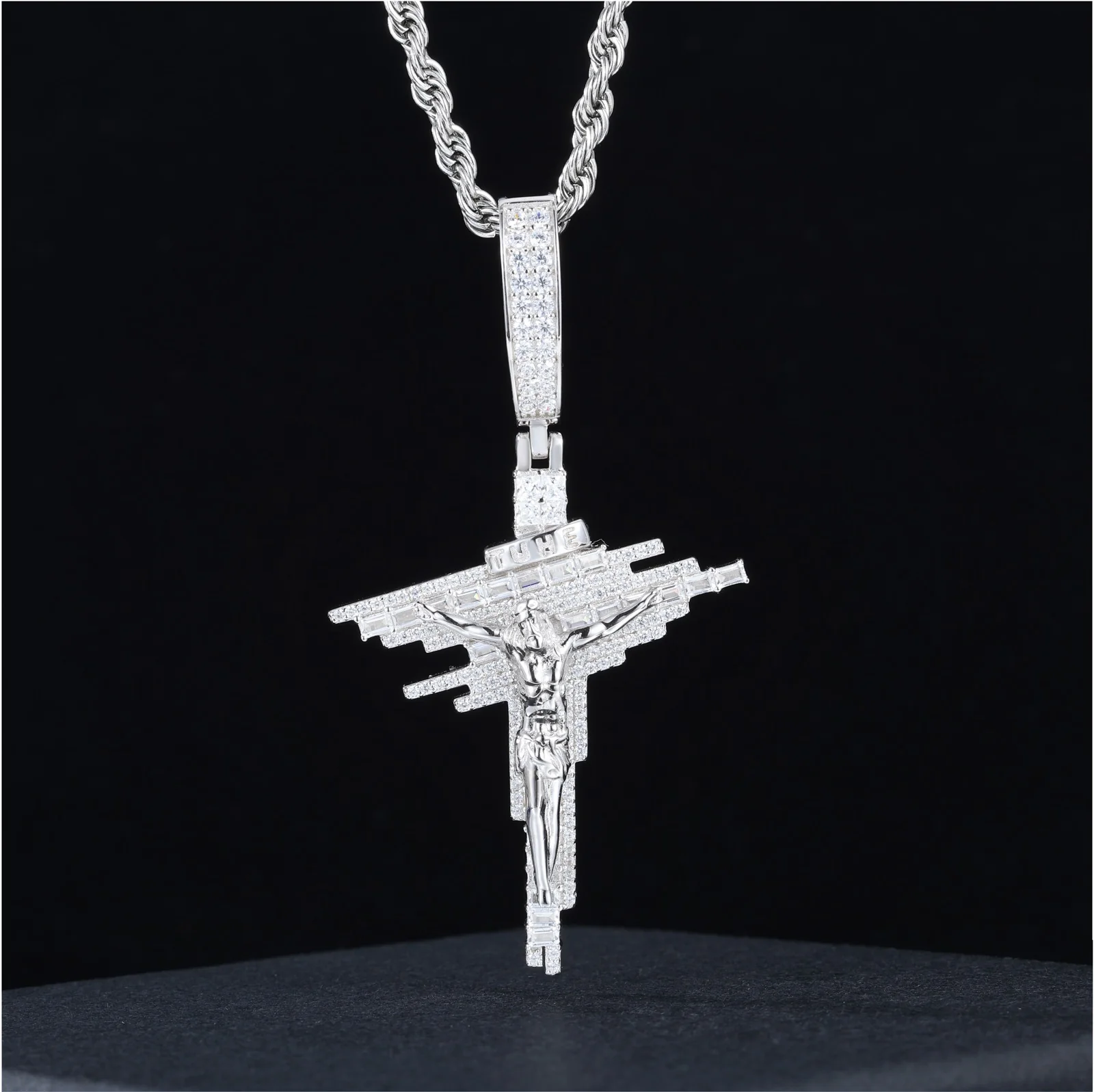 ICED OUT MOISSANITE JESUS CROSS PENDANT IN STERLING SILVER - Image 6