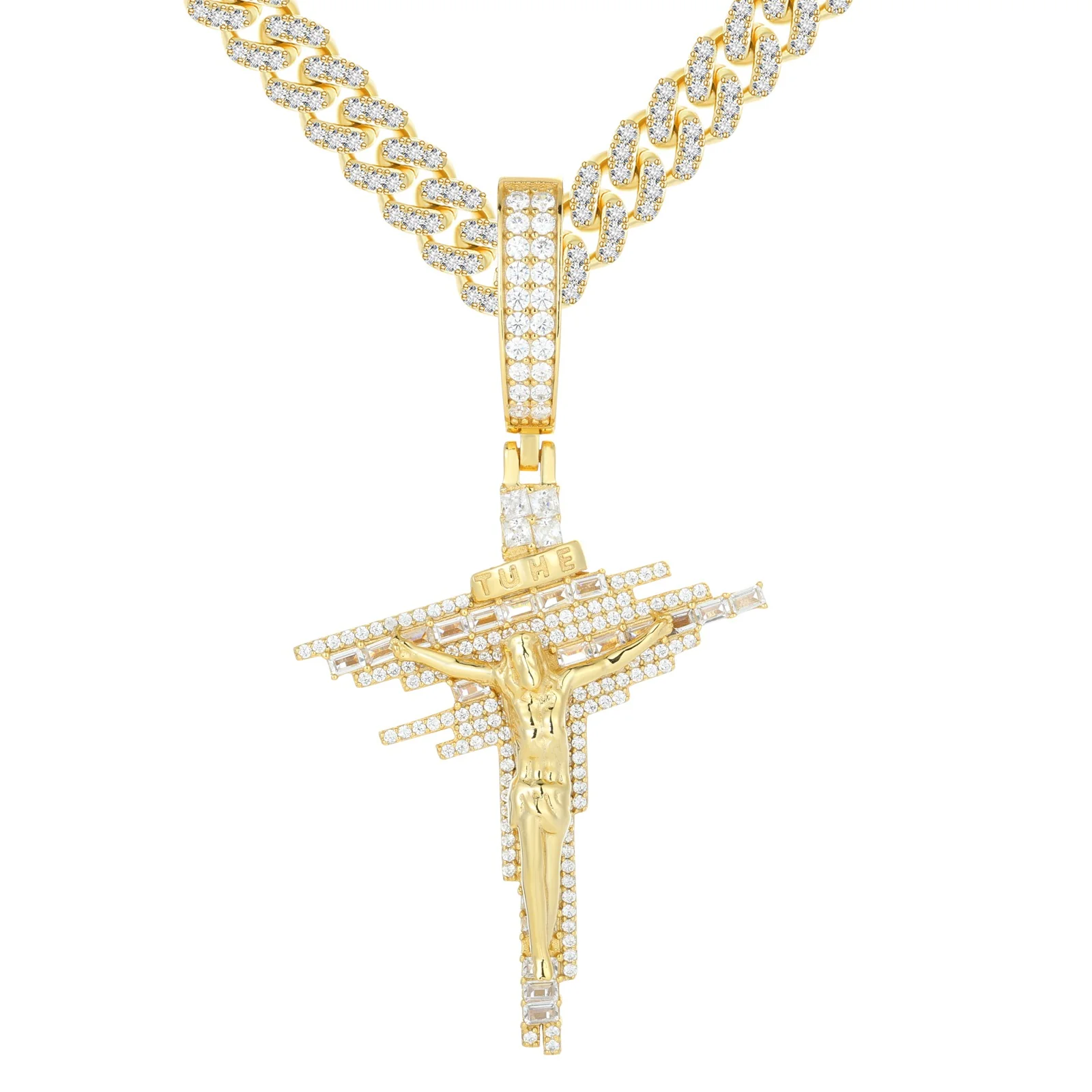 ICED OUT MOISSANITE JESUS CROSS PENDANT IN STERLING SILVER - Image 7