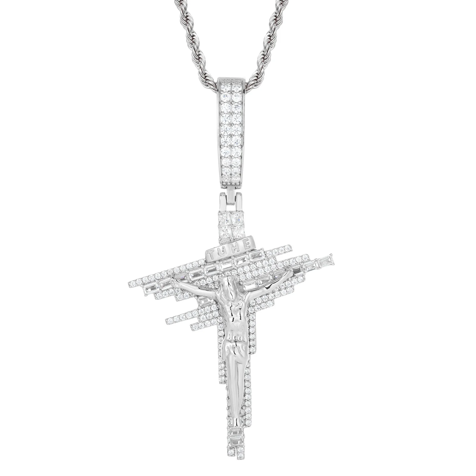 ICED OUT MOISSANITE JESUS CROSS PENDANT IN STERLING SILVER - Image 8