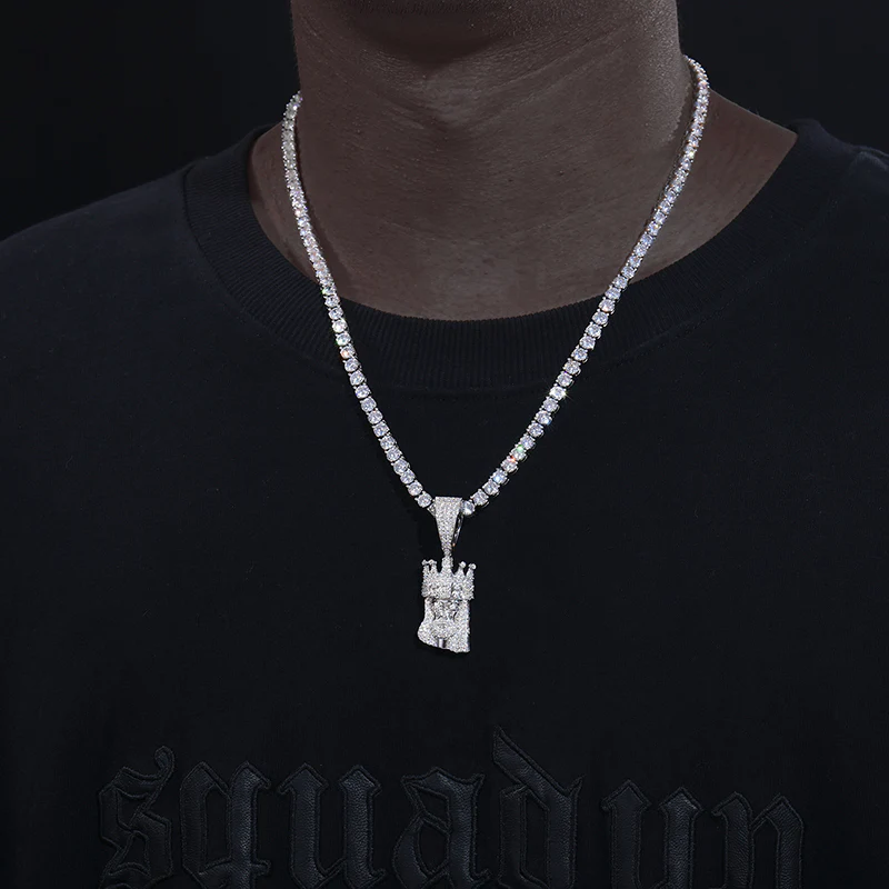 MOISSANITE CROSS KING JESUS PENDANT IN STERLING SILVER - Image 3