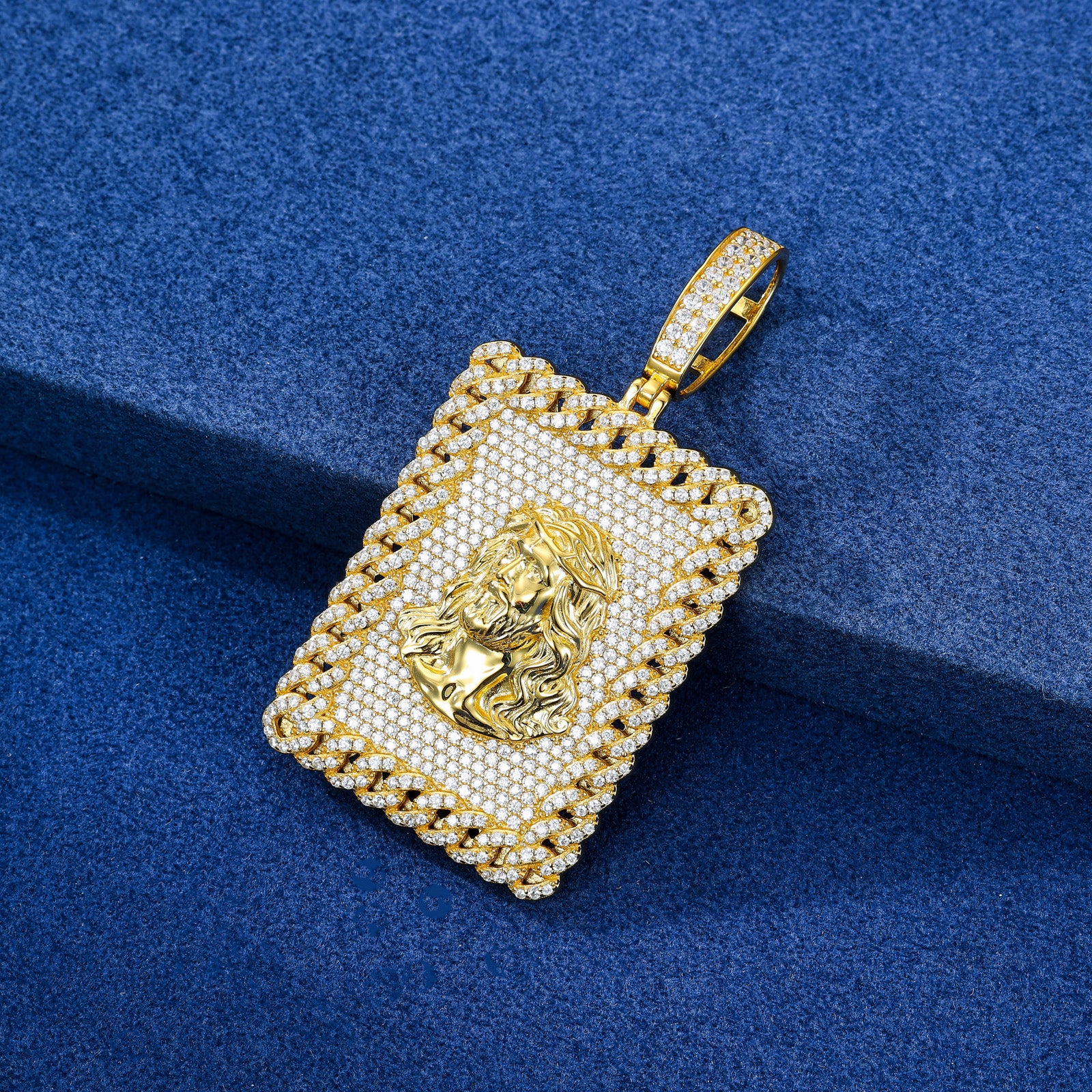 ICED OUT MOISSANITE JESUS TAG PENDANT IN STERLING SILVER - Image 3