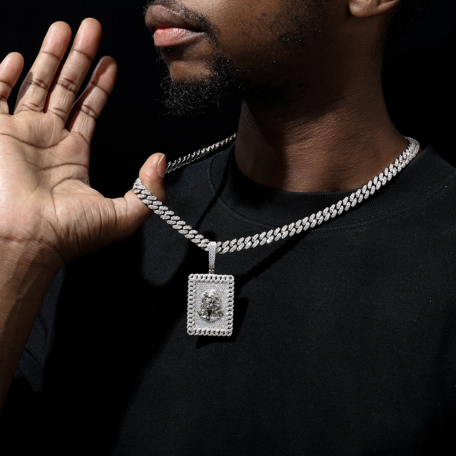 ICED OUT MOISSANITE JESUS TAG PENDANT IN STERLING SILVER - Image 4