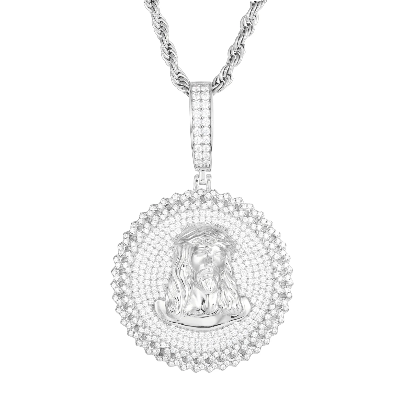 ICED OUT MOISSANITE JESUS TAG PENDANT IN STERLING SILVER - Image 6