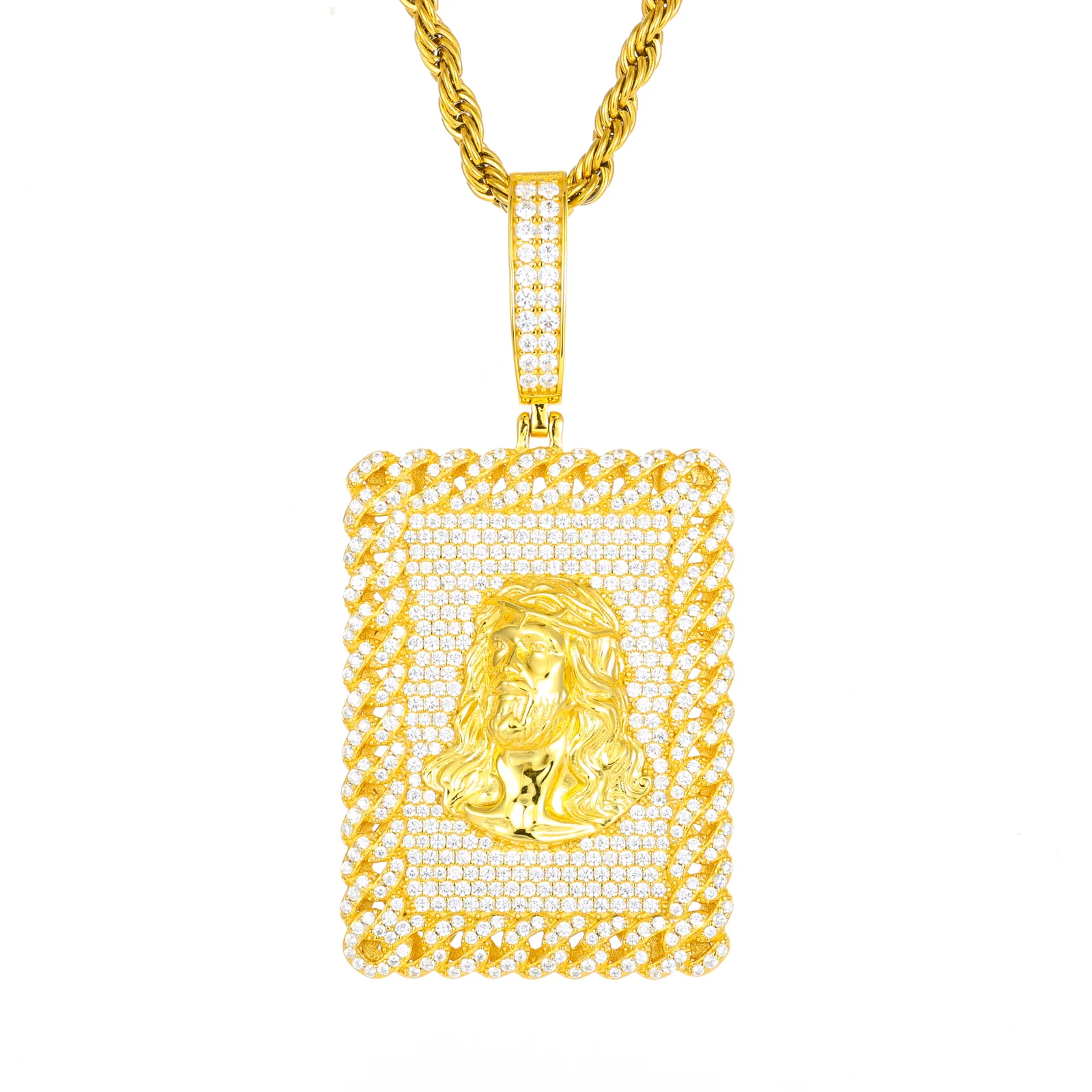 ICED OUT MOISSANITE JESUS TAG PENDANT IN STERLING SILVER - Image 7