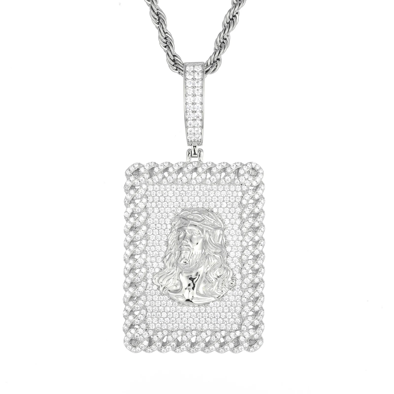ICED OUT MOISSANITE JESUS TAG PENDANT IN STERLING SILVER - Image 8