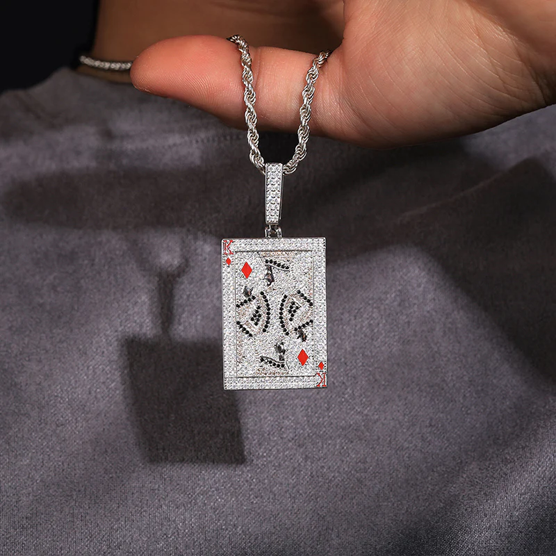 ICED OUT MOISSANITE KING POKER PENDANT IN STERLING SILVER - Image 2
