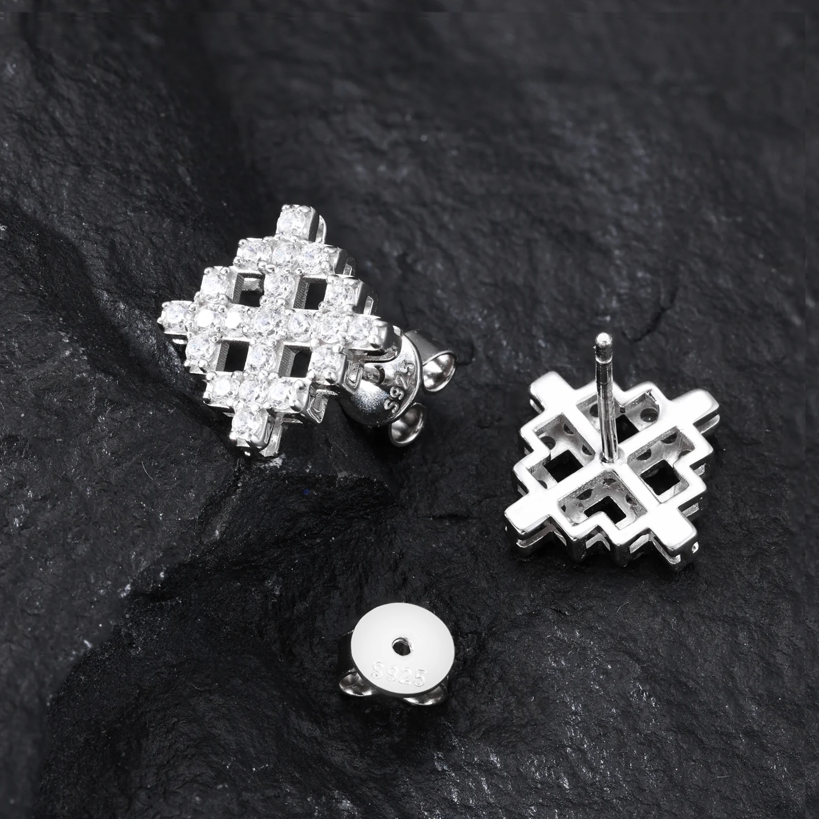 ICED OUT MOISSANITE SNOWFLAKE EARRINGS IN STERLING SILVER - Image 2