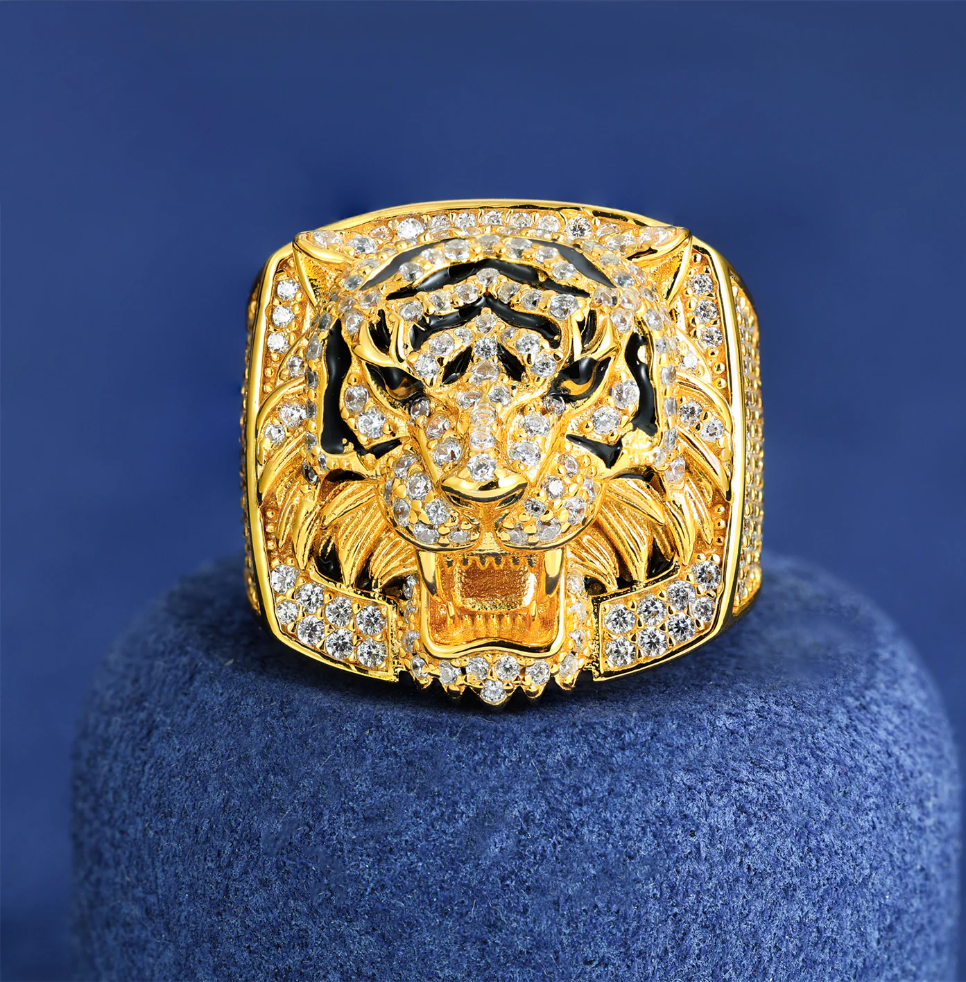 ICED OUT MOISSANITE TIGER RING IN STERLING SILVER