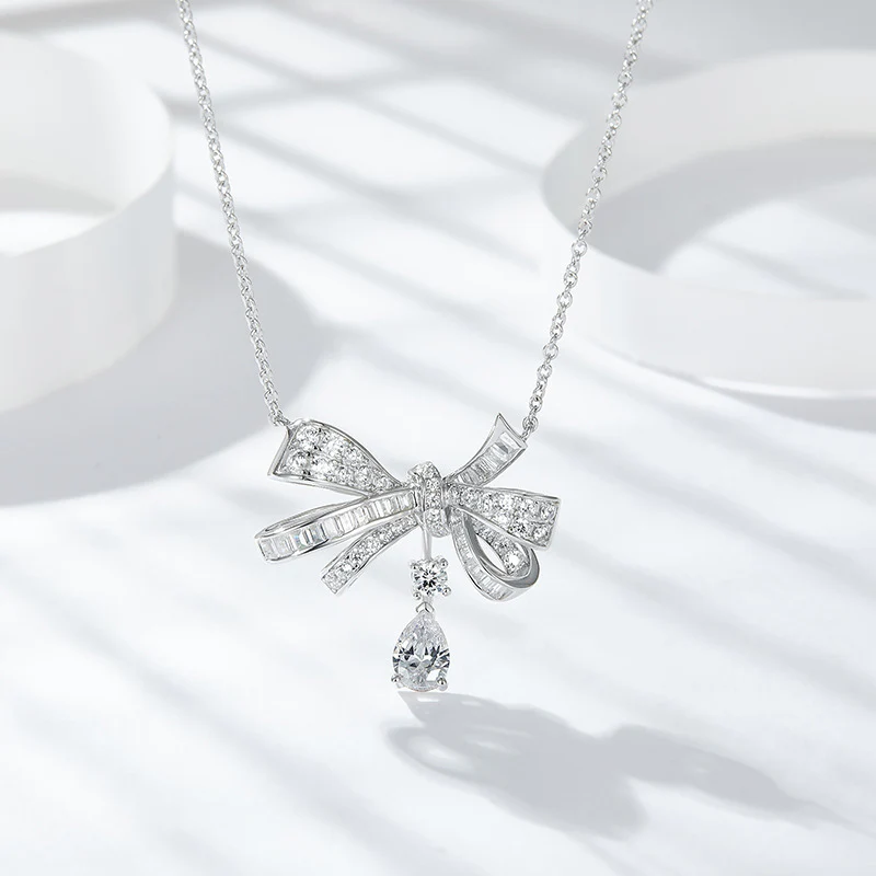 IE0008 BOW KNOT MOISSANITE PENDANT NECKLACE IN STERLING SILVER - Image 4