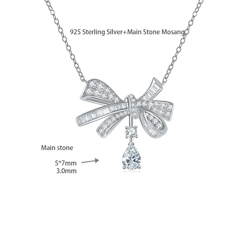 IE0008 BOW KNOT MOISSANITE PENDANT NECKLACE IN STERLING SILVER - Image 6