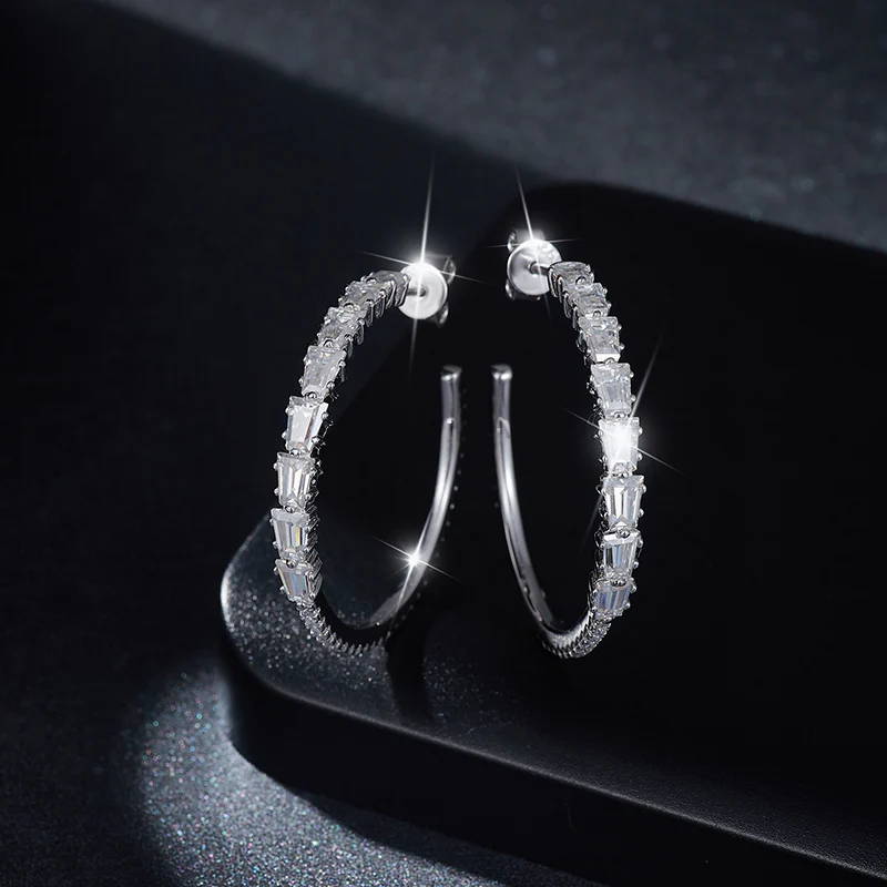 IE00101 MOISSANITE HOOP EARRING IN STERLING SILVER - Image 4