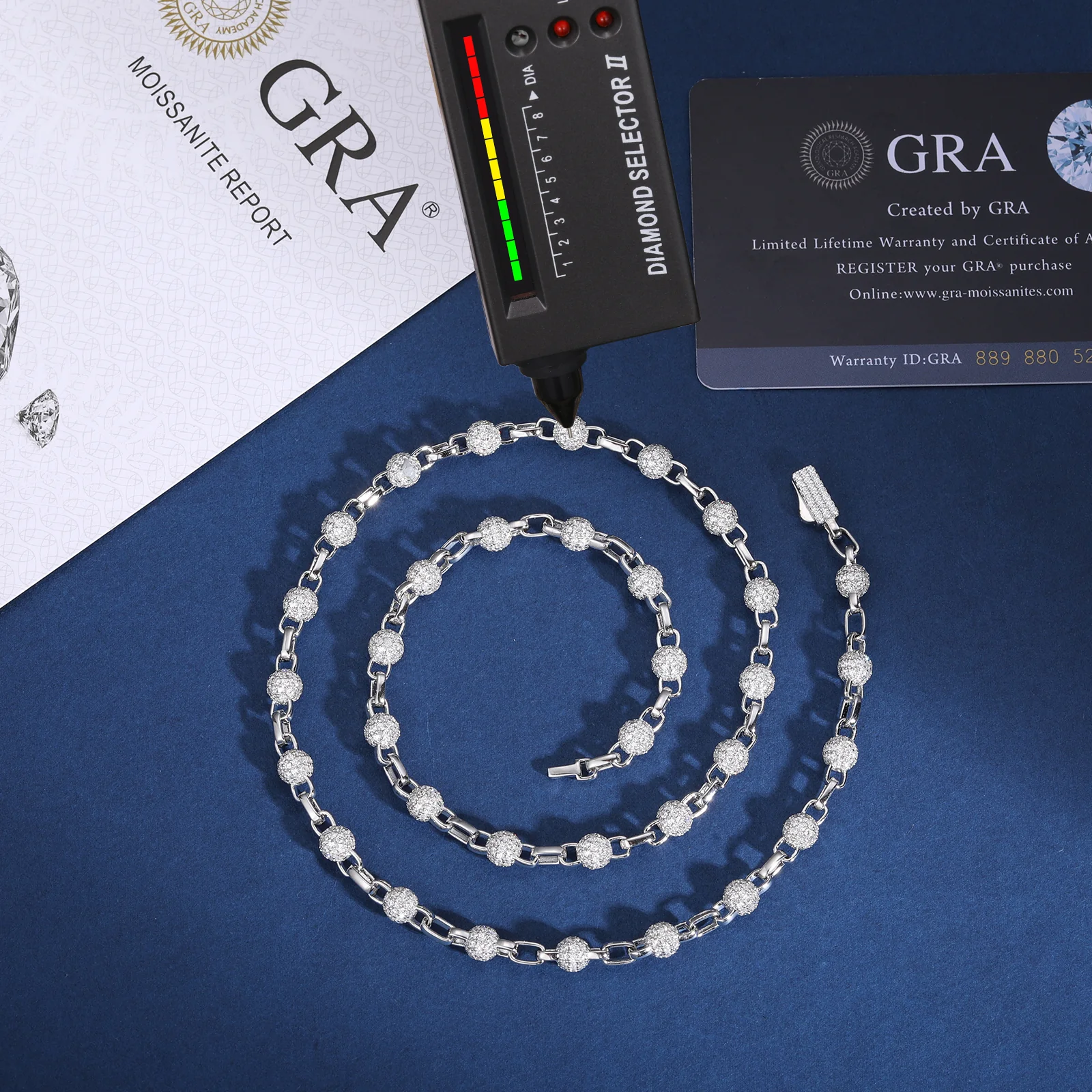 IE00136 6MM MOISSANITE BEAD LINK CHAIN NECKLACE IN STERLING SILVER - Image 5