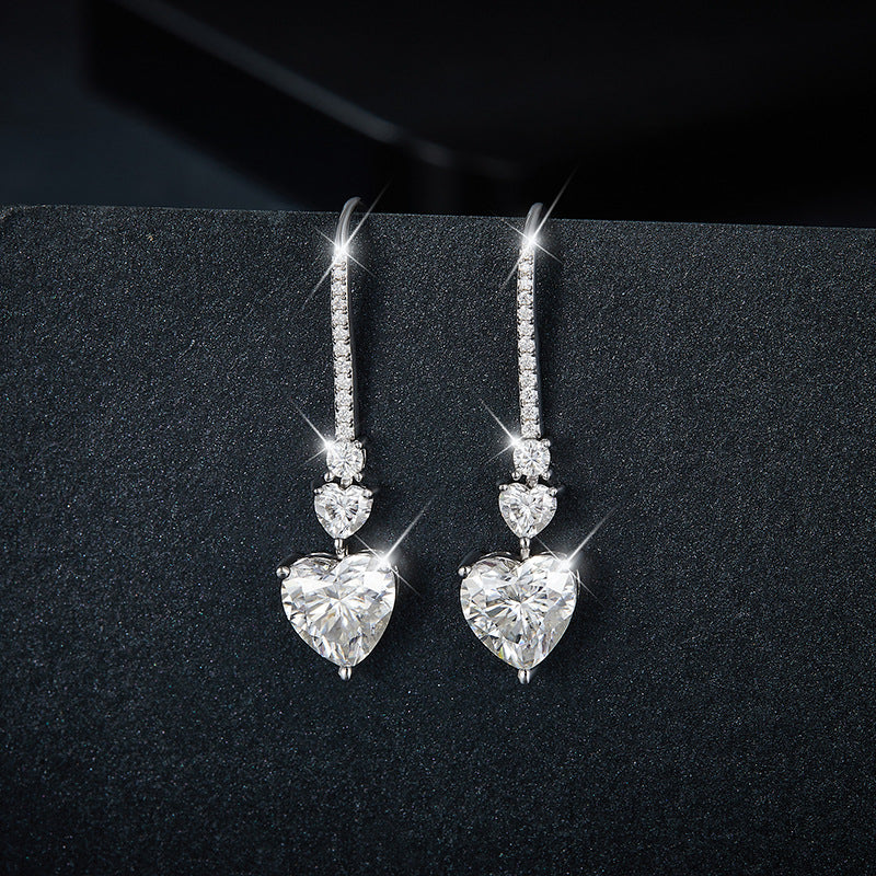 IE00192 HEART SHAPE MOISSANITE DROP EARRINGS IN STERLING SILVER - Image 2
