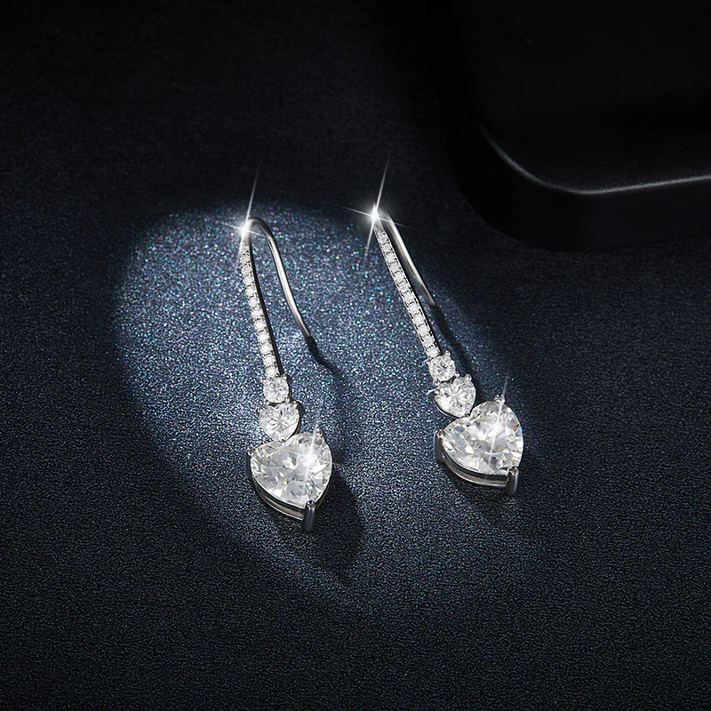 IE00192 HEART SHAPE MOISSANITE DROP EARRINGS IN STERLING SILVER - Image 4
