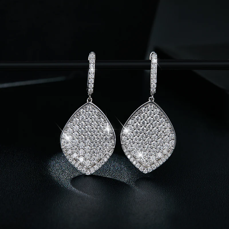 IE00196 MOISSANITE LEAF HOOP EARRINGS IN STERLING SILVER - Image 2