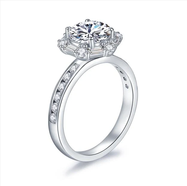 IE00199 1CT ROUND HEXAGON MOISSANITE RING IN STERLING SILVER - Image 4