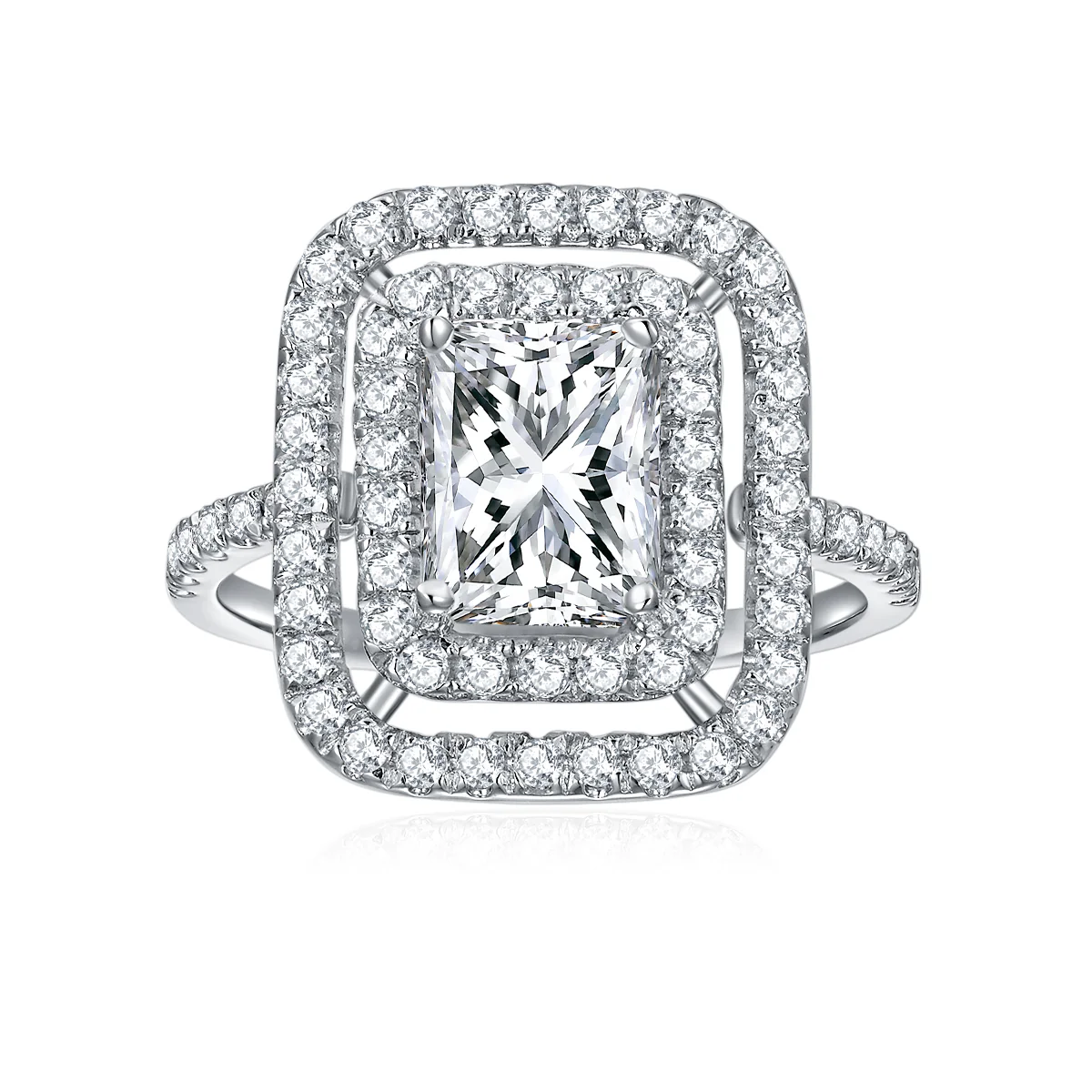 IE00202 2CT RADIANT CUT MOISSANITE DIAMOND RING IN STERLING SILVER