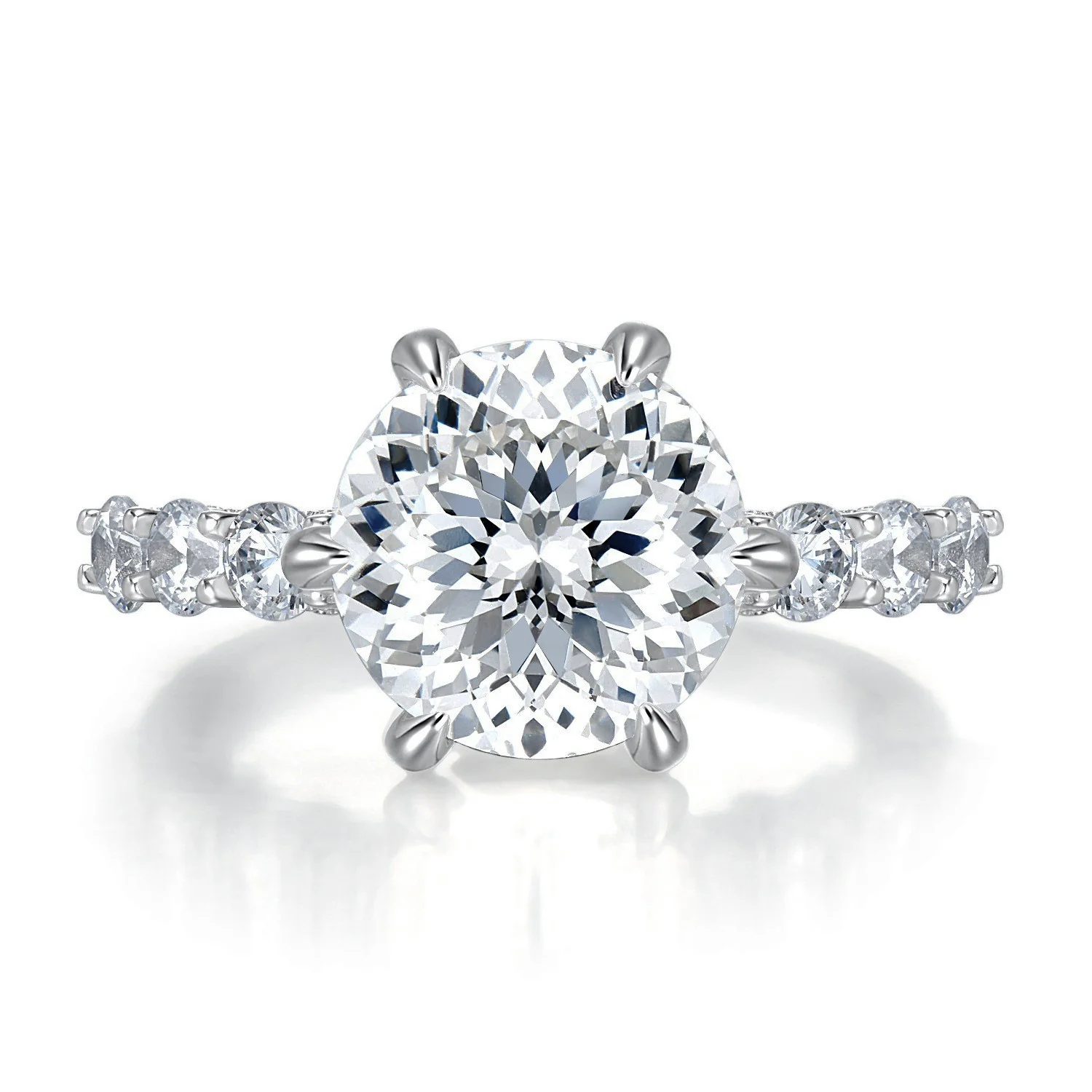 IE00238 3CT PORTUGUESE ROUND CUT MOISSANITE RING IN STERLING SILVER - Image 2