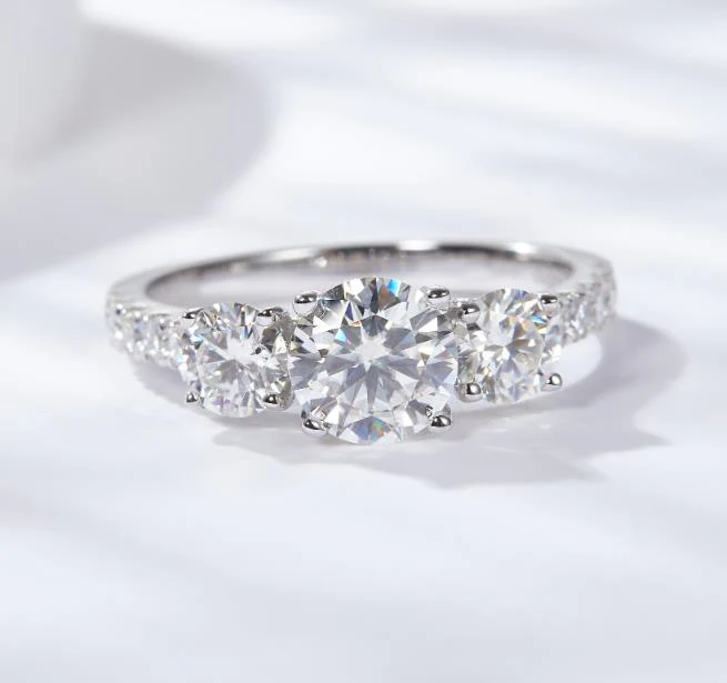 IE00247 6.5MM MOISSANITE DIAMOND ROUND ETERNITY BAND RING IN STERLING SILVER - Image 2