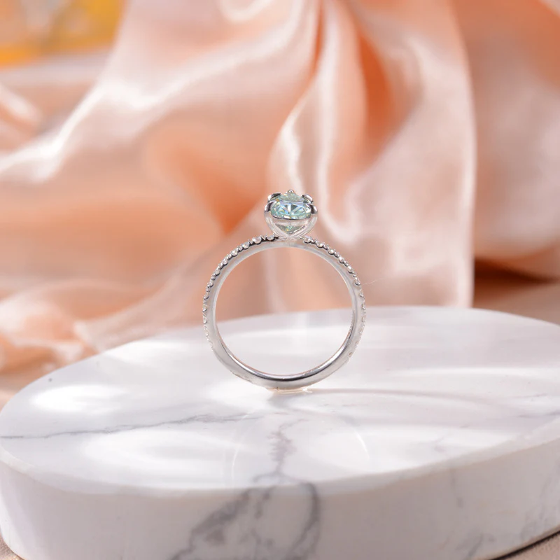 IE00258 1CT GREEN MOISSANITE PEAR CUT ENGAGEMENT RING IN STERLING SILVER - Image 3