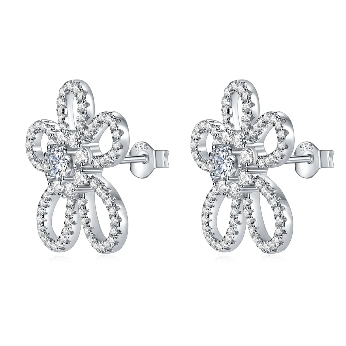 IE1030 MOISSANITE DIAMOND FLOWER STUD EARRINGS IN STERLING SILVER - Image 2
