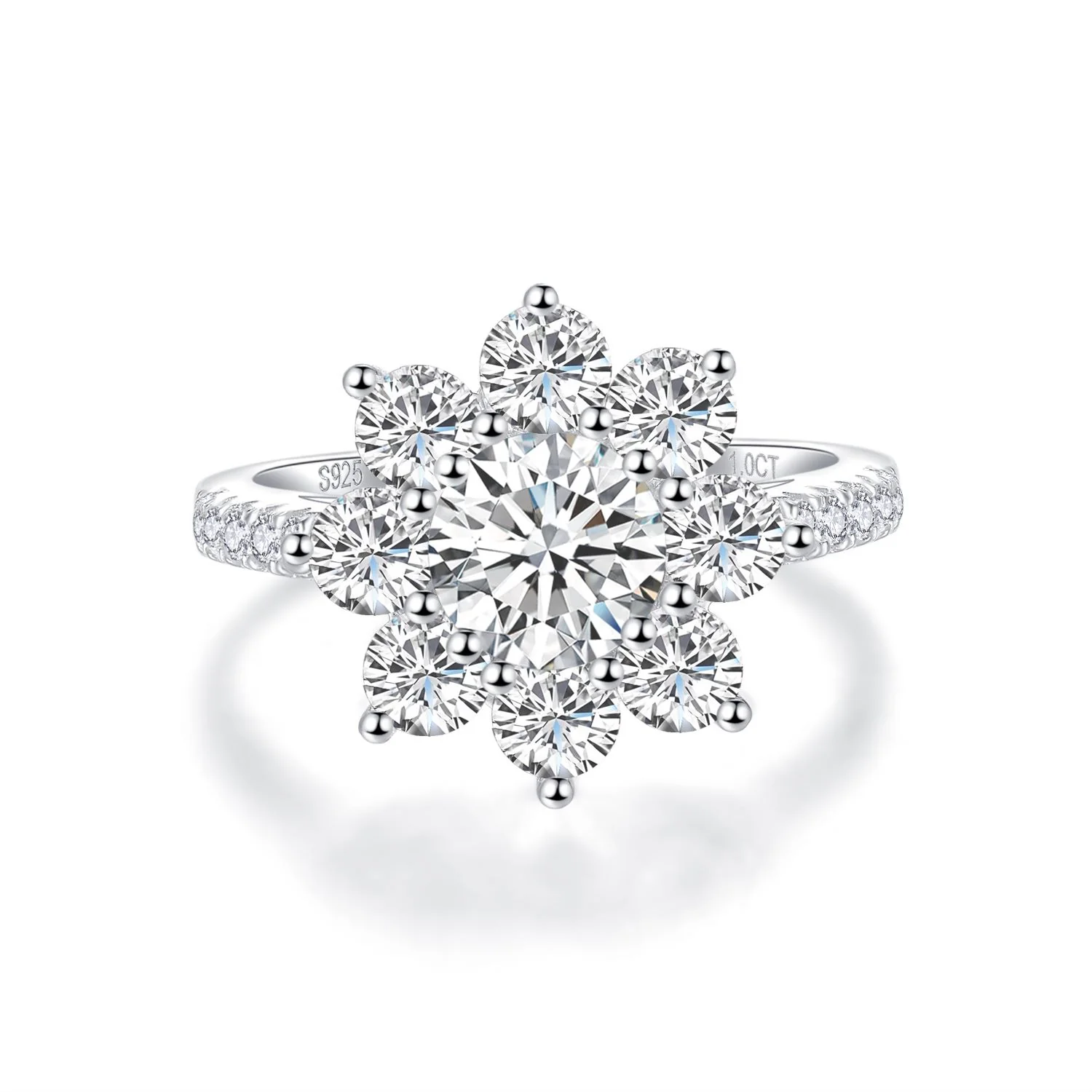 IE0035 6.5MM 1 CARAT FLOWER ROUND CUT MOISSANITE DIAMOND RING IN STERLING SILVER - Image 2