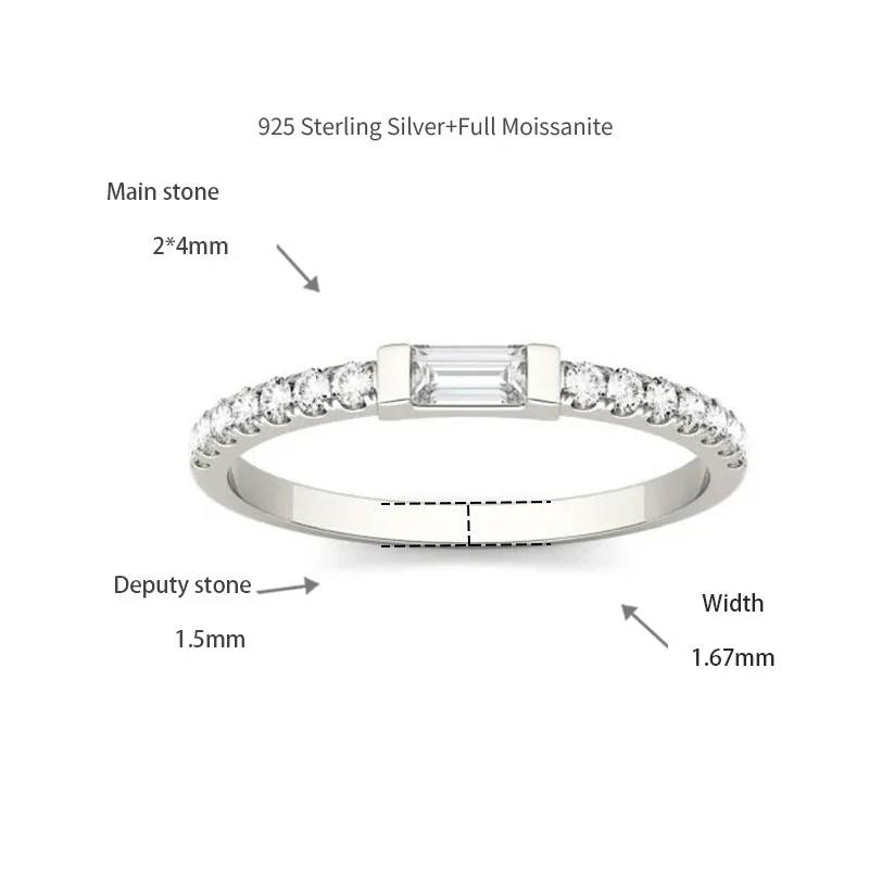 IE0039 BAGUETTE MOISSANITE DIAMOND RING IN STERLING SILVER - Image 6