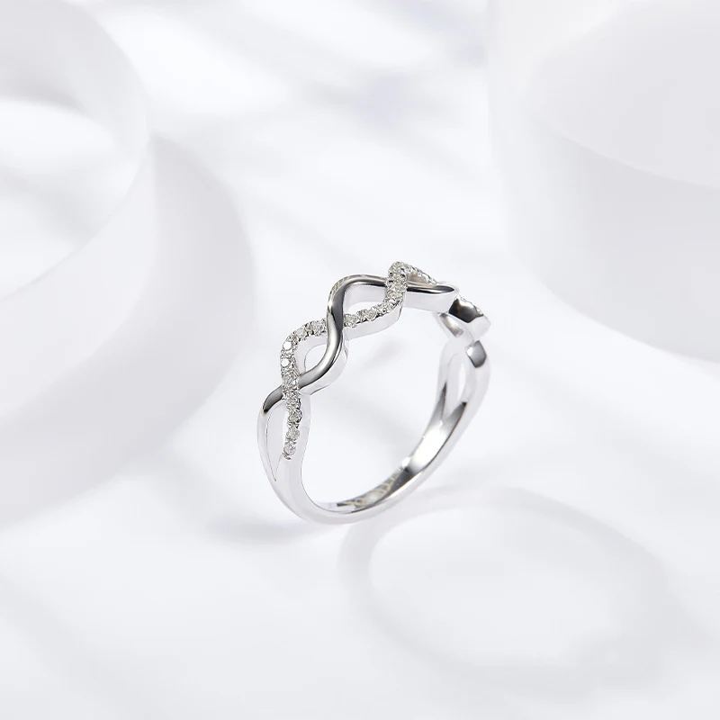 IE0041 MOISSANITE DIAMOND INFINITY RING IN STERLING SILVER - Image 3