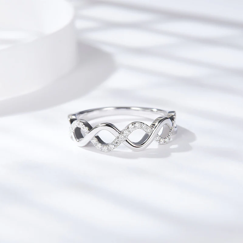 IE0041 MOISSANITE DIAMOND INFINITY RING IN STERLING SILVER - Image 4
