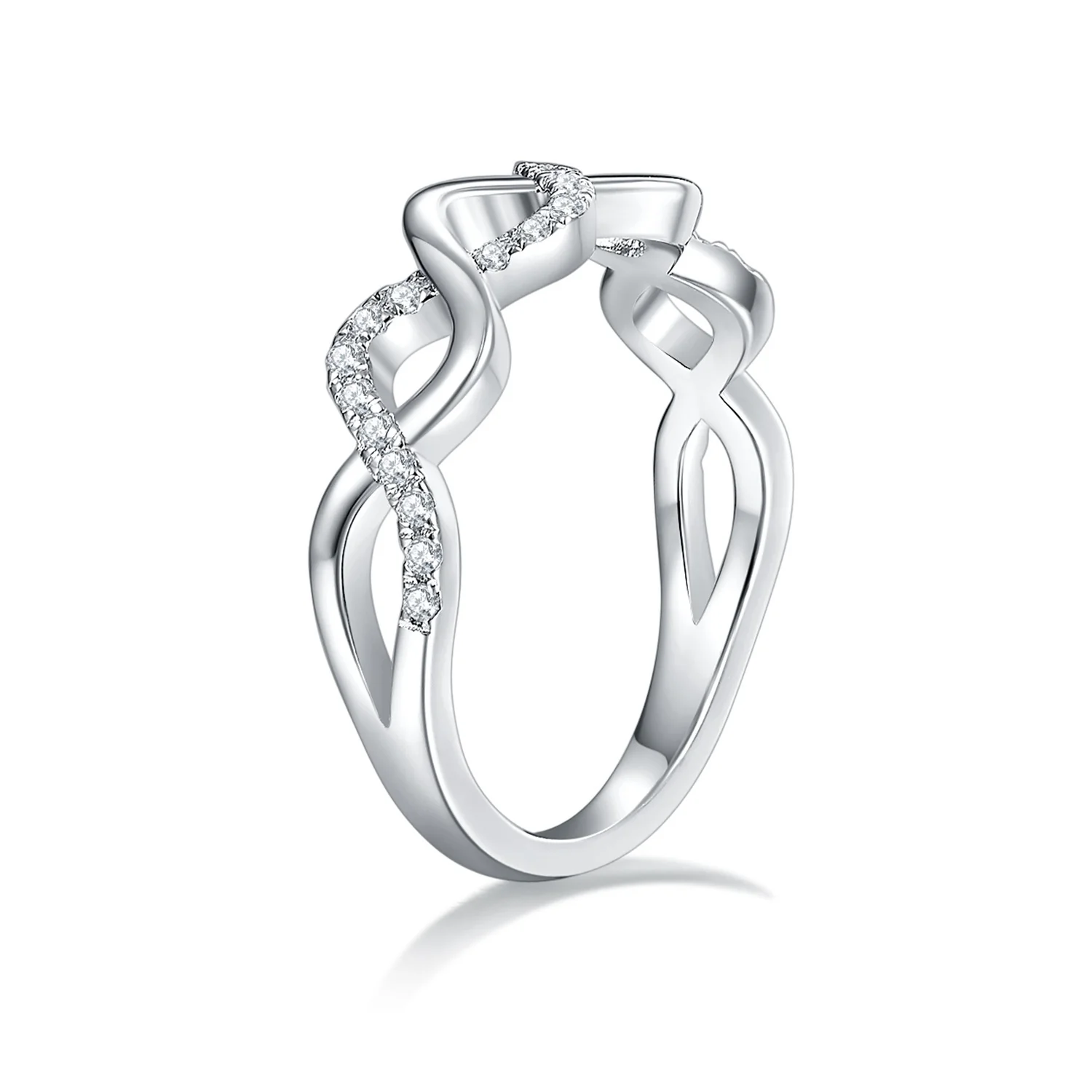 IE0041 MOISSANITE DIAMOND INFINITY RING IN STERLING SILVER - Image 5