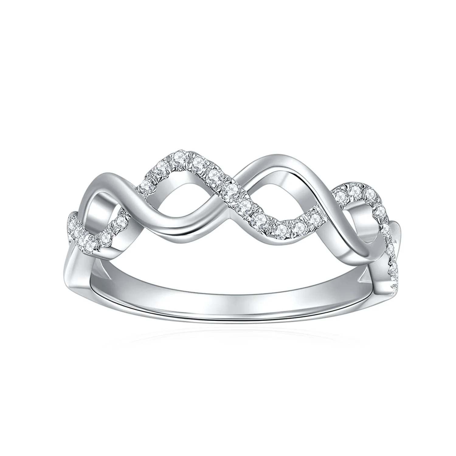IE0041 MOISSANITE DIAMOND INFINITY RING IN STERLING SILVER - Image 6