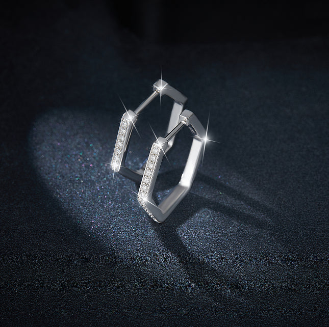 IE0044 PENTAGON MOISSANITE DIAMOND HOOP EARRINGS IN STERLING SILVER - Image 3