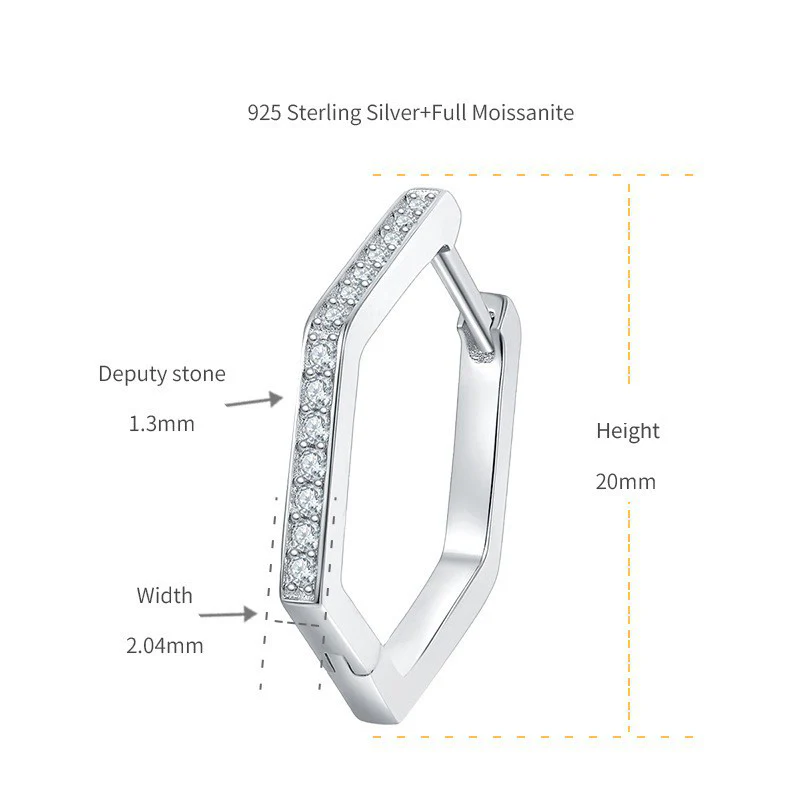 IE0044 PENTAGON MOISSANITE DIAMOND HOOP EARRINGS IN STERLING SILVER - Image 6