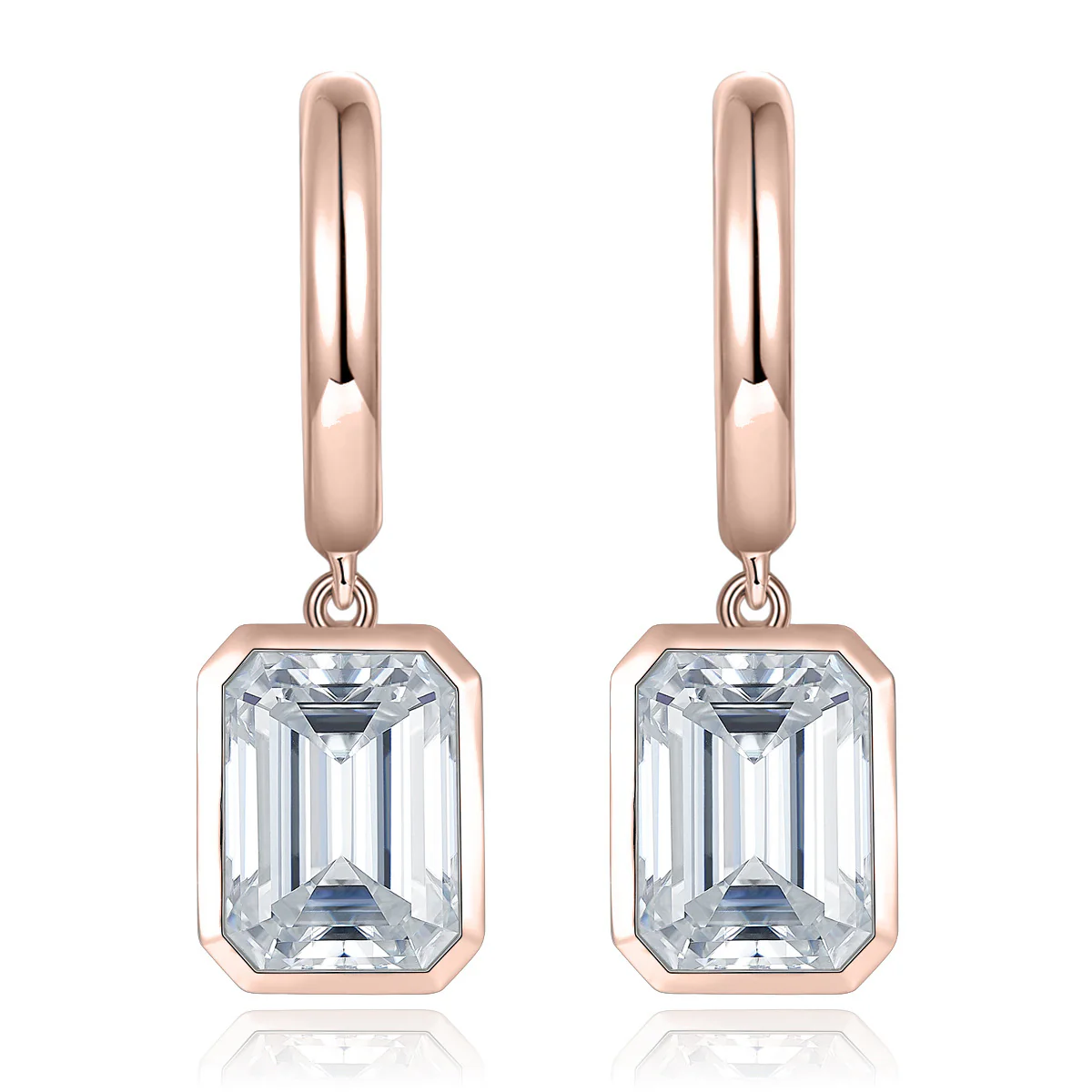 IE0048 EMERALD CUT MOISSANITE DIAMOND HOOP EARRINGS IN STERLING SILVER - Image 3