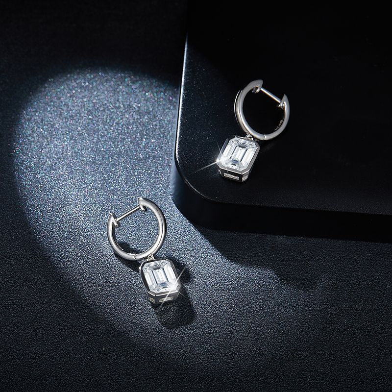 IE0048 EMERALD CUT MOISSANITE DIAMOND HOOP EARRINGS IN STERLING SILVER - Image 5