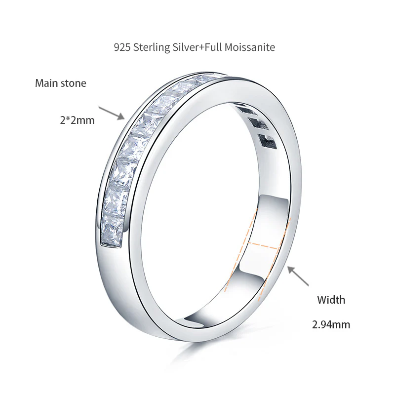 IE0049 PRINCESS CUT MOISSANITE DIAMOND BAND RING IN STERLING SILVER - Image 4