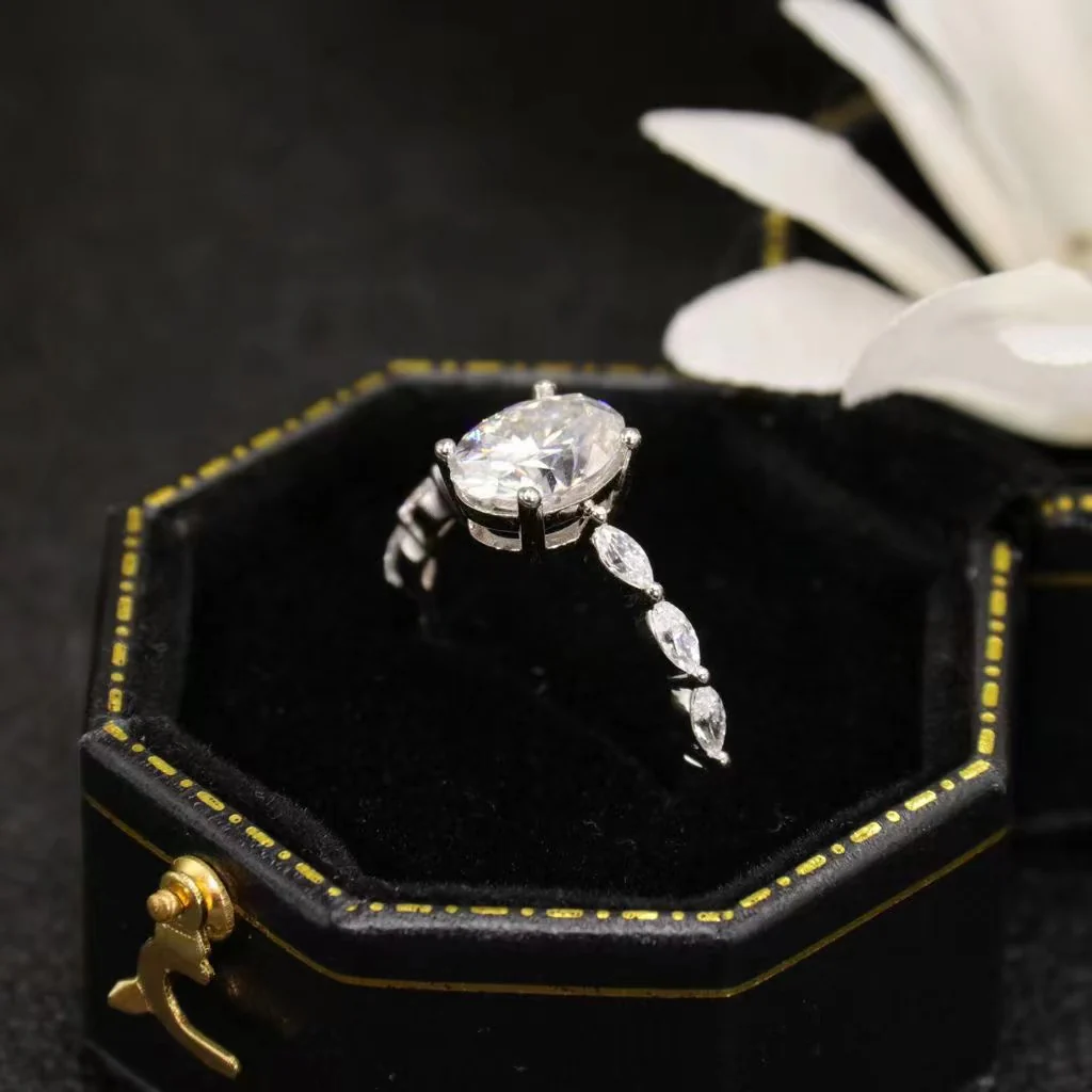 IE005 OVAL-MARQUISE CUT ETERNITY MOISSANITE ENGAGEMENT RING IN STERLING SILVER - Image 3