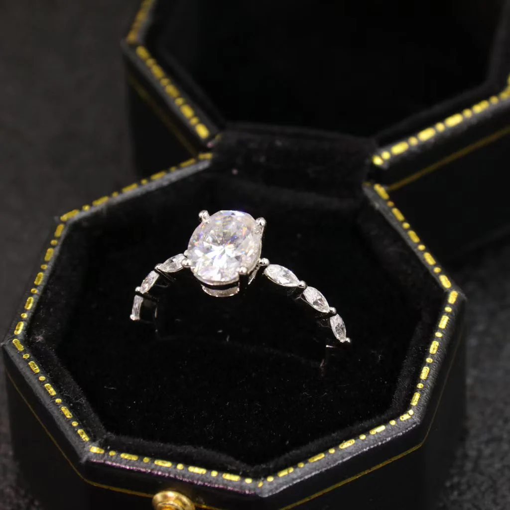 IE005 OVAL-MARQUISE CUT ETERNITY MOISSANITE ENGAGEMENT RING IN STERLING SILVER - Image 4