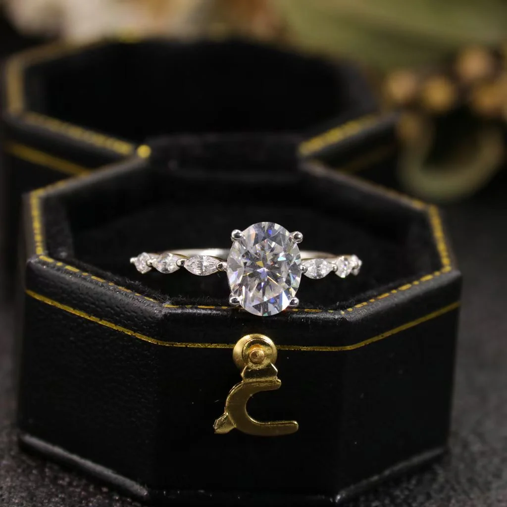 IE005 OVAL-MARQUISE CUT ETERNITY MOISSANITE ENGAGEMENT RING IN STERLING SILVER - Image 5