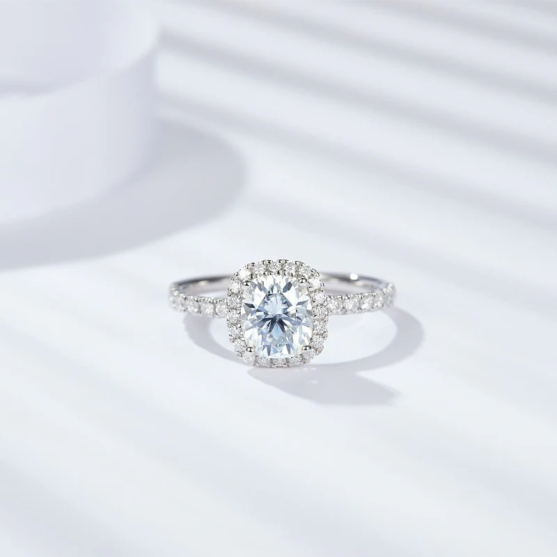 IE0056 CUSHION CUT MOISSANITE DIAMOND RING IN STERLING SILVER - Image 3