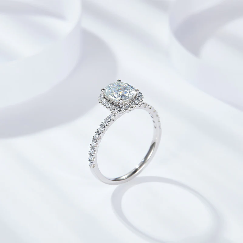 IE0056 CUSHION CUT MOISSANITE DIAMOND RING IN STERLING SILVER - Image 5