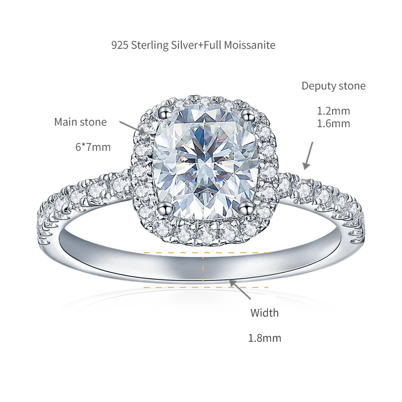 IE0056 CUSHION CUT MOISSANITE DIAMOND RING IN STERLING SILVER - Image 6