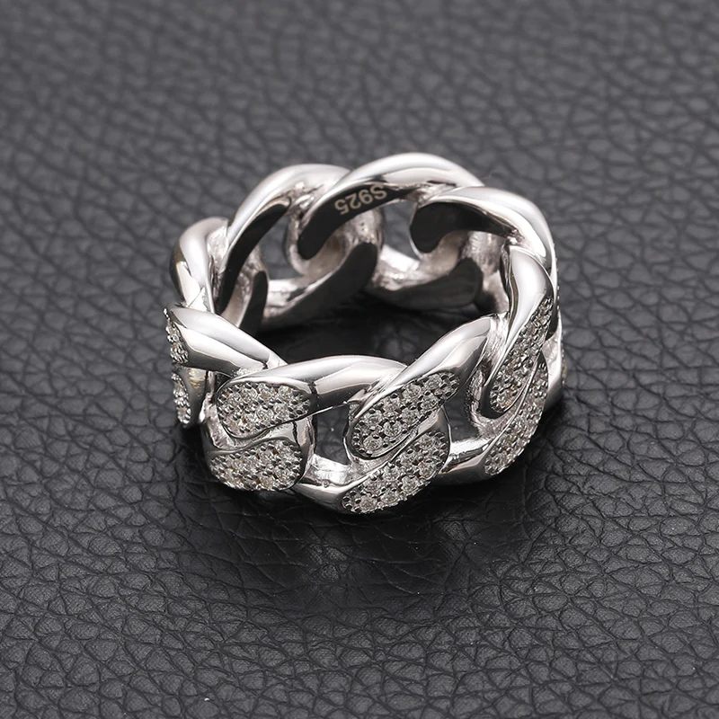IE0064 MOISSANITE DIAMOND TWISTED CUBAN RING IN STERLING SILVER - Image 2