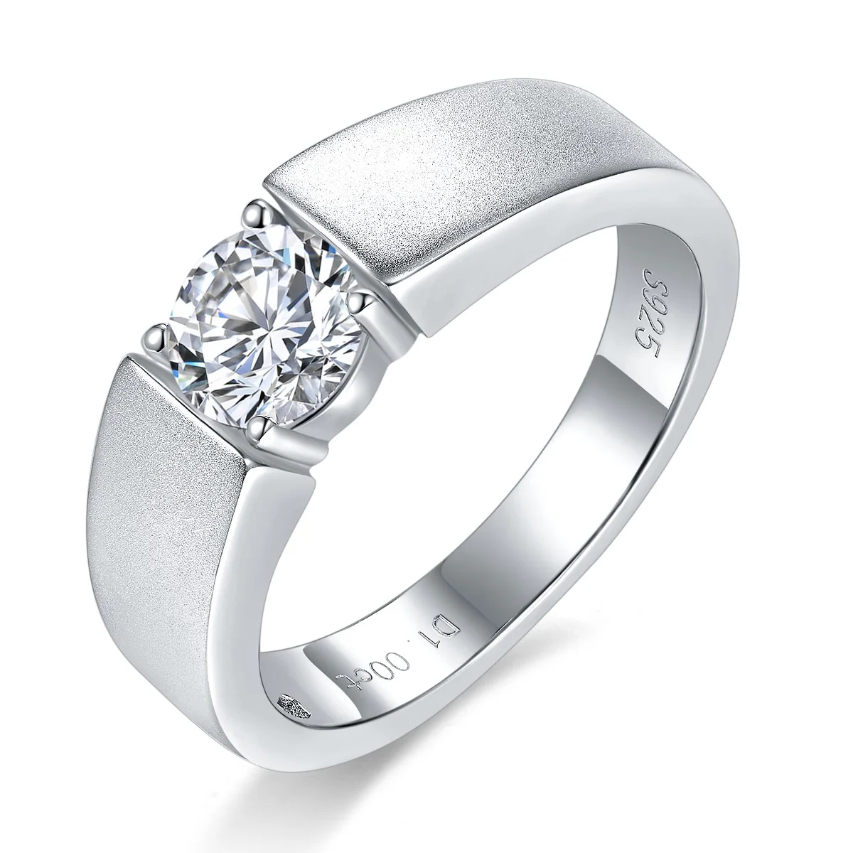 IE0065 6.5MM ROUND CUT MOISSANITE SIGNET RING IN STERLING SILVER