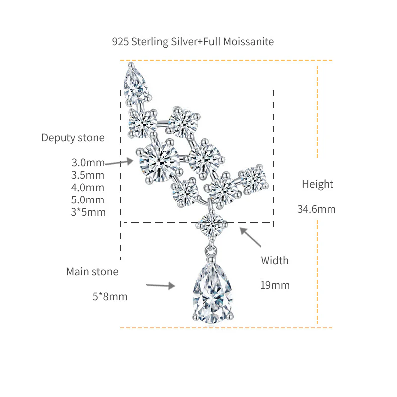 IE0068 PEAR CUT 1CARAT MOISSANITE DANGLE DROP EARRINGS IN STERLING SILVER - Image 6